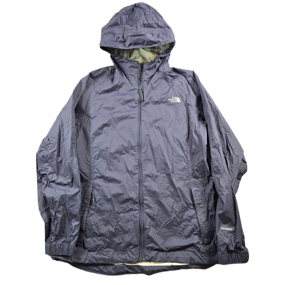 The North Face HyVent Jacket Womens 2XL Purple Nylon Hooded Rain Wind Shell